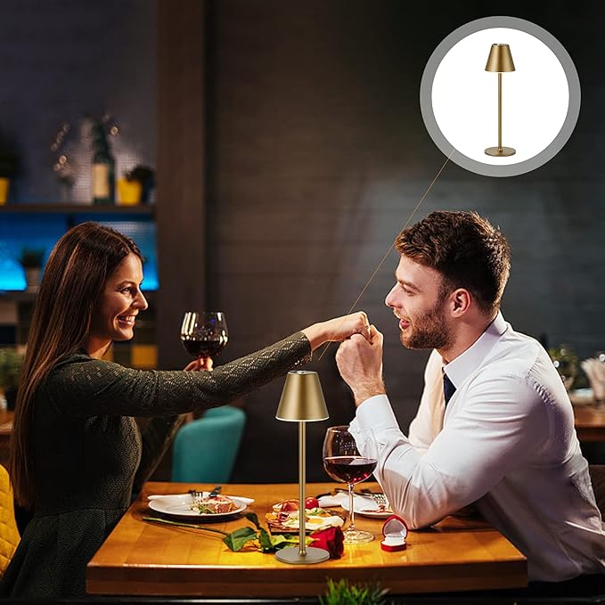 LED CordlessTable Lamp,4000mAh Rechargeable Battery Desk lamp,3 Level Brightness Beside Night Light, Minimalist Design, for Couple Dinner/Coffee Table/Restaurant/Bedroom(Bronze 2PACK)