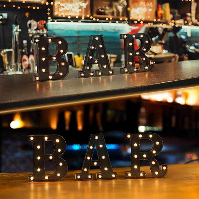 Foaky Black LED Letter Lights for Room Decor - Bedroom Wall Decor, Alphabet Lights for Home, Wedding, Party - Battery Operated （A）