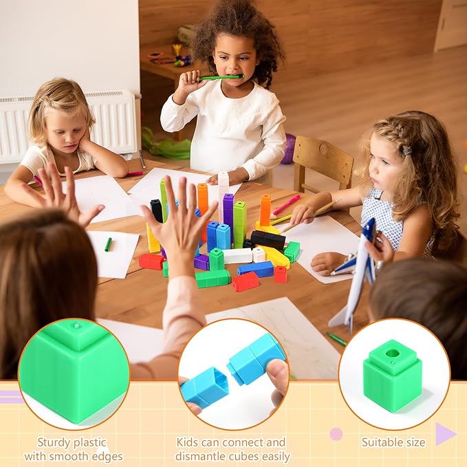 100 Pcs Orange Linking Cubes for Math Counting Cubes Manipulatives Plastic Counting Block Manipulative Classroom Learning Supplies for Educational Preschool Activities Boy Girl (Orange)