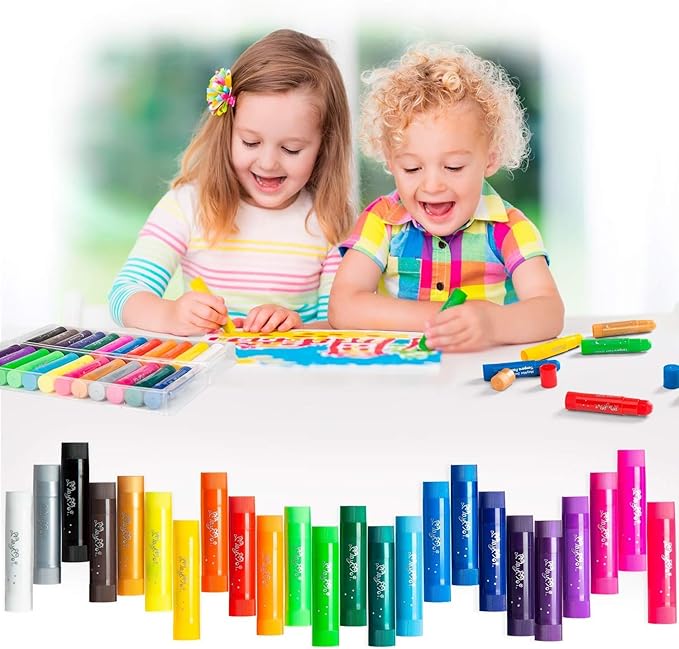 Tempera Paint Sticks - 24 Bright Colors, Quick Drying, Easy to Color and Washable Crayons for Kids and Students