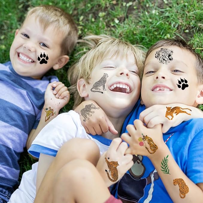 Cheetah Tattoos for Kids, 10 Sheets Cheetah Jungle Animal Theme Temporary Tattoos for Boys Cheetah Birthday Party Supplies Gifts Decoration