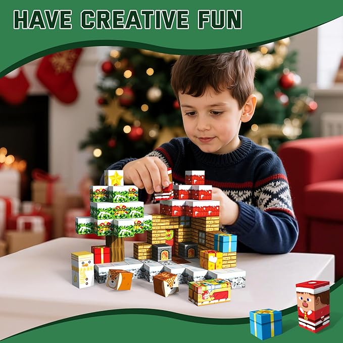Christmas Magnetic Blocks 100 Pieces for Kids, Magnetic Tiles 3D Sensory Construction Building Santa Claus Reindeer, Magnet Cubes Stacking Toys Games for Toddlers Boys Girls Ages 3+