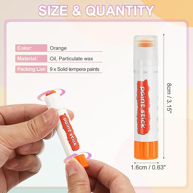 PATIKIL Solid Tempera Paints, 9 Pcs Washable Quick Drying Paint Sticks Paint Pens for Artists Beginners Art Supplies, Orange