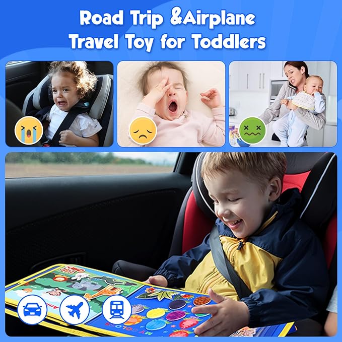 FREYBLI Toddler Busy Board, Montessori Toys for Boy Birthday Gift, Educational Quiet Activity Busy Book for Toddlers, Travel Toys for Airplane Car