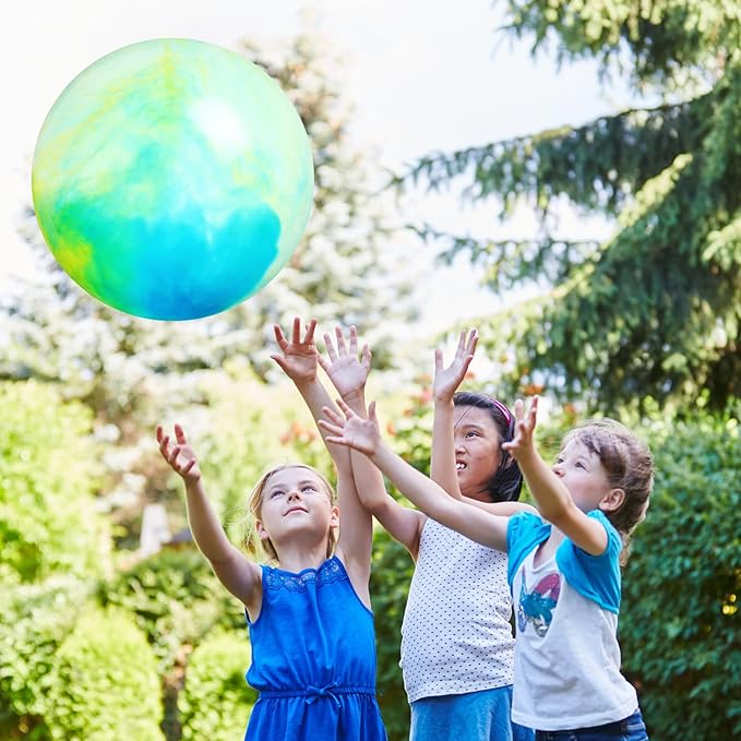 Deekin 2 Pcs 15 Inch 18 Inch Marbleized Bouncy Balls Large Inflatable Rubber Sensory Ball for Playground Outdoor Water(18 Inches,Green and Yellow)