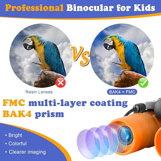 Obuby Real Binoculars for Kids Gifts for 3-12 Years Boys Girls 8x21 High-Resolution Optics Compact Toy Binocular for Bird Watching,Travel, Camping