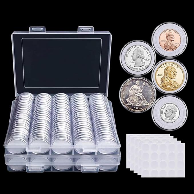 200 Pieces 30mm Coin Capsules Coin Holders for Collectors, with Foam Gasket and Plastic Storage Organizer Box, 5 Sizes (17/20/25/27/30mm) Coin Case for Coin Collection Supplies