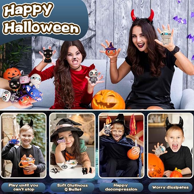 New 6 Packs-Halloween Squishies Toys Slow Rising, Gift Box Includes Pumpkin, Vampire,Black Cat,Mummy,Human Skeleton, Bat, Halloween Soft Stress Relief Toys for Girls,Boys,Kids Party(6pcs-4)