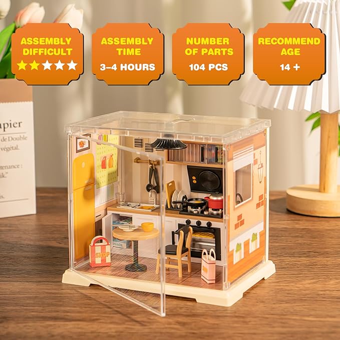 DIY Miniature House Kit, Tiny House with Home Decor Furniture & LED, DIY Dollhouse Miniature Kit for Adults Teens, Dollhouse for Mini Figures, Mini House Building Kit, Home Kitchen Mini Model Kit