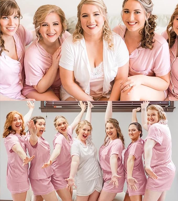 SWOMOG Womens Button Down Pajamas Set Short Sleeve Sleepwear Bride Soft Pj Lounge Sets XS-3XL