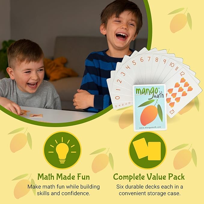 MANGO Math - Playing Cards - Educational Card Game Set of 6 Decks - Fun Learning Cards for Kids - Classroom Activities - Homeschool Activities - Elementary School Teaching Materials