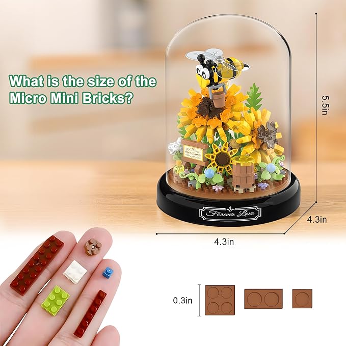 HI-REEKE Sunflower Bee Bouquet Building Block Set, Micro Mini Botanical Building Toy for Women -548 PCS