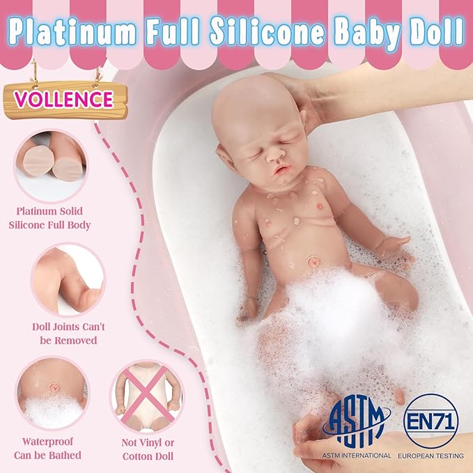 Vollence 14 inch Soft & Realistic Silicone Baby Dolls - Perfect Kids' & Birthday Gifts. Not Vinyl Dolls. Also Ideal for Children's Girl