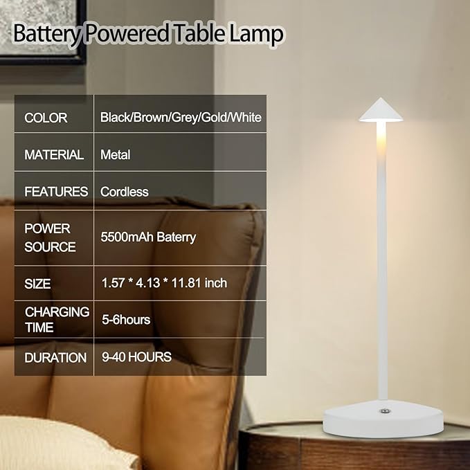 Portable LED Cordless Table Lamps 2 Pack, 5500mAh Rechargeable Battery Operated Restaurant Table Lamp, 3 Colors Mode Stepless Dimming Night Light for in/Outdoor