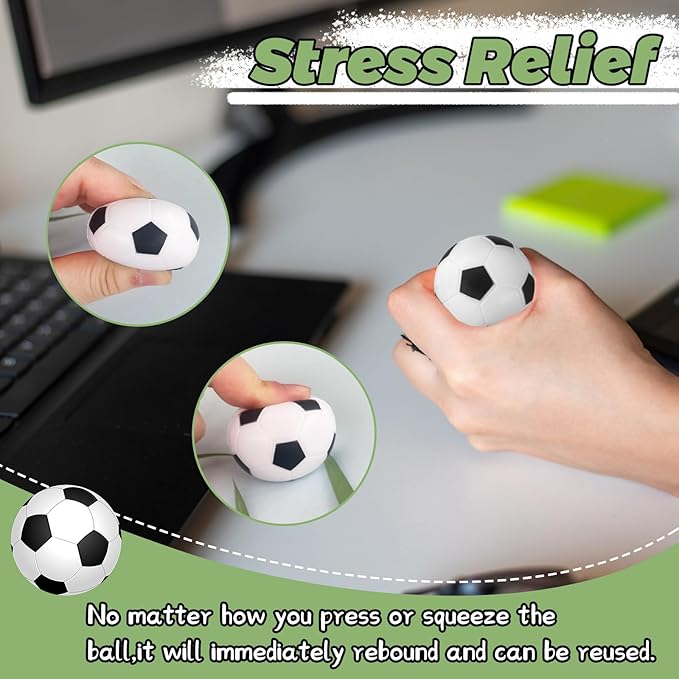 32 Pcs Mini Soccer Stress Balls, Foam Squeeze Balls for Stress & Anxiety Relief, Small Soccer-Themed Fidget Toys for Adults Office, Events, Team Building & Party Favors