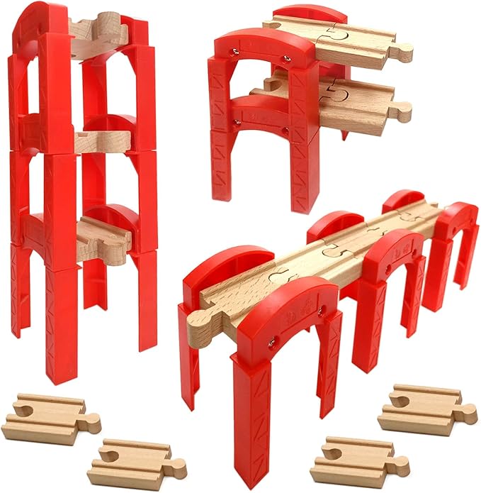 Wooden Train Bridges, Bridge Support, Wooden Train Track Accessories, Train Tracks Compatible with All Major Brands, Wood Toys for Girls & Boys