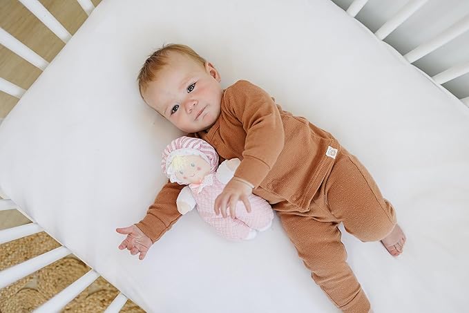 Genius Baby Toys Soft Baby Doll - Cuddly and Soft - Perfect First Baby Doll for Infants and Toddler - Cute Pink and White Outfit - No Hard Parts - Nontoxic First Doll - Perfect for Baby Shower