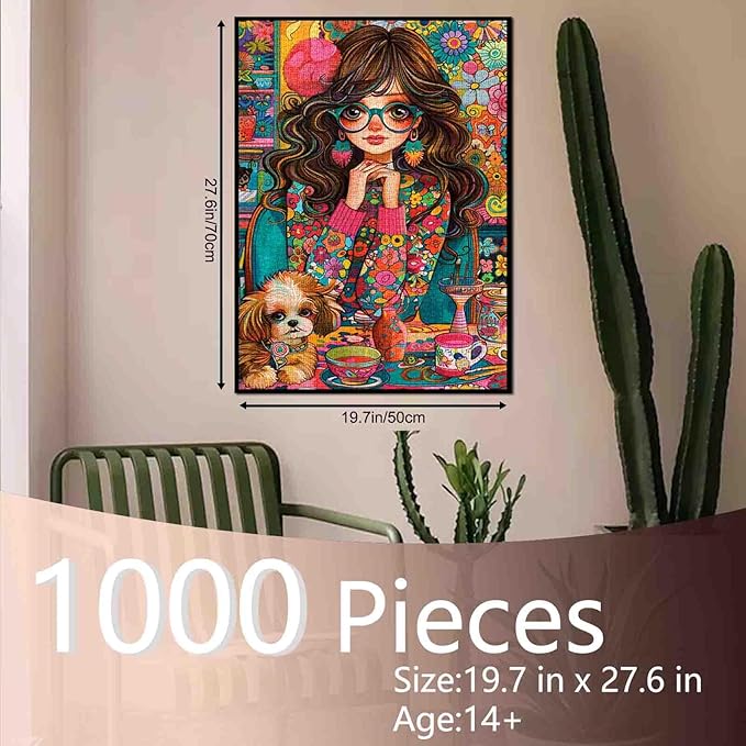 Tucocoo 1000 Piece Jigsaw Puzzles for Adults Beautiful Girl Jigsaw Puzzle Cute Dog Abstract Floral 1000 Pieces Puzzles for Challenging Family Activity Game Colorful DIY Puzzle Wall Decor Gifts