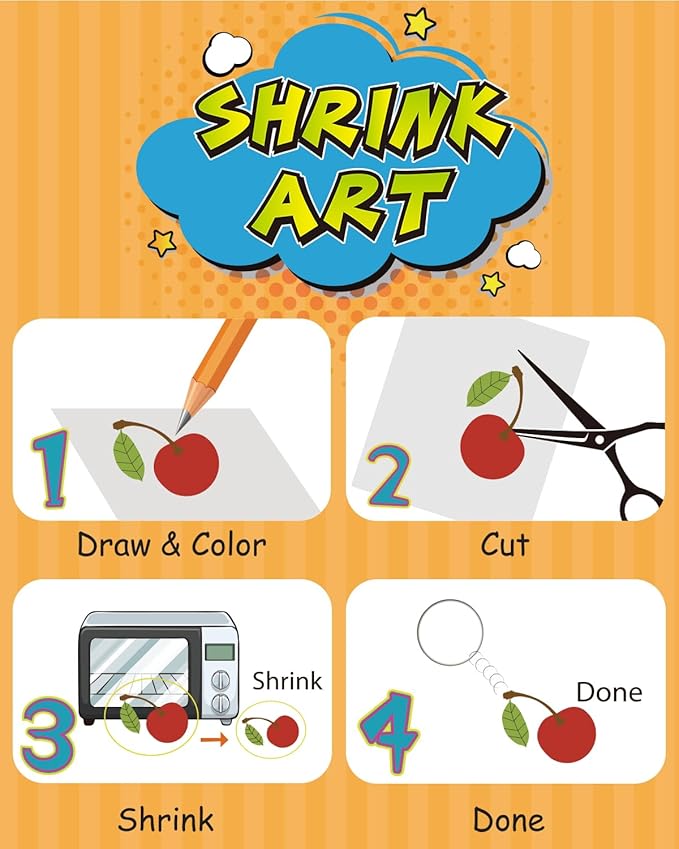 165 PCS Shrink Dink Keychain Kit Includes 20 PCS Shrink Paper Sheets and 145 PCS Metal Accessories, Shrink Papers for Kids Creative Craft School Projects and Christmas Ornaments