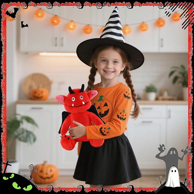 Halloween Stuff Stuffed Bat Cute Plushies Red Monster Stuffed Animal Toy Gift for Kids, Girls, Children