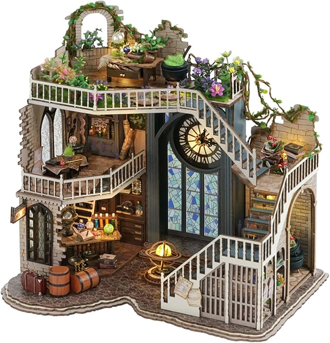 Flever DIY Miniature House Kit, Tiny Home Kit with LED Light, Mini House Build Craft Kits for Adults and Teens, Home Decor Creative Gift for Family/Friends (William' s Magic House)