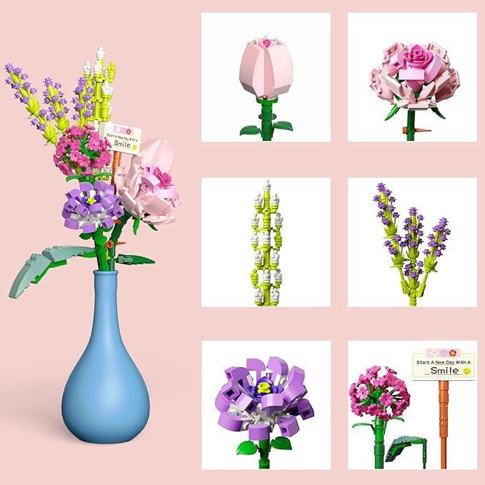 Mini Bricks Flower Bouquet Building Sets, Artificial Flowers, 553 Pieces Botanical Collection for Ages 8-12 yrs Old Girl for Gift (Not Compatible with Set)
