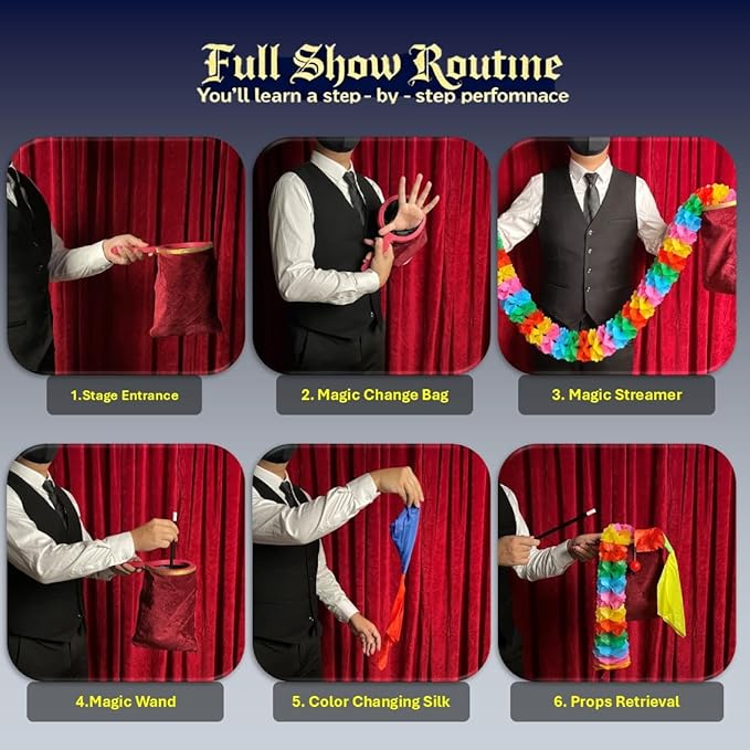 4Pcs Christmas Magic Trick Set for Stage Shows | Holiday-Themed Change Bag Routine | Easy Magic Kit for Beginners & Seasonal Performances