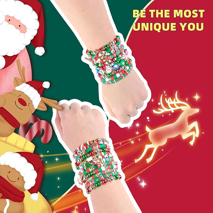 SJZWSD Christmas Friendship Bracelet Kit, 6200 Pcs Clay Beads for Bracelet Making, Christmas Beads for Jewelry and Craft Making with Storage Box