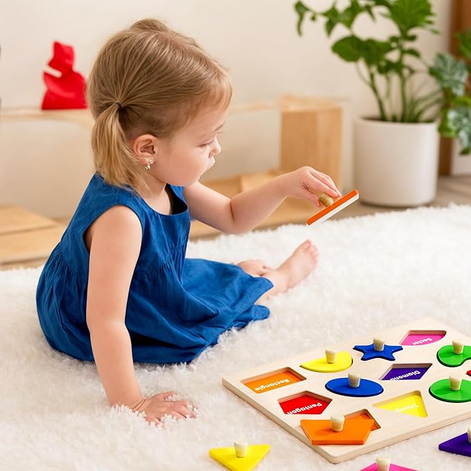 Wooden Puzzles for Toddlers 1-3, Montessori Shapes Sorter Board Puzzle for 1 2 3,Preschool Learning Toys for Baby Kids