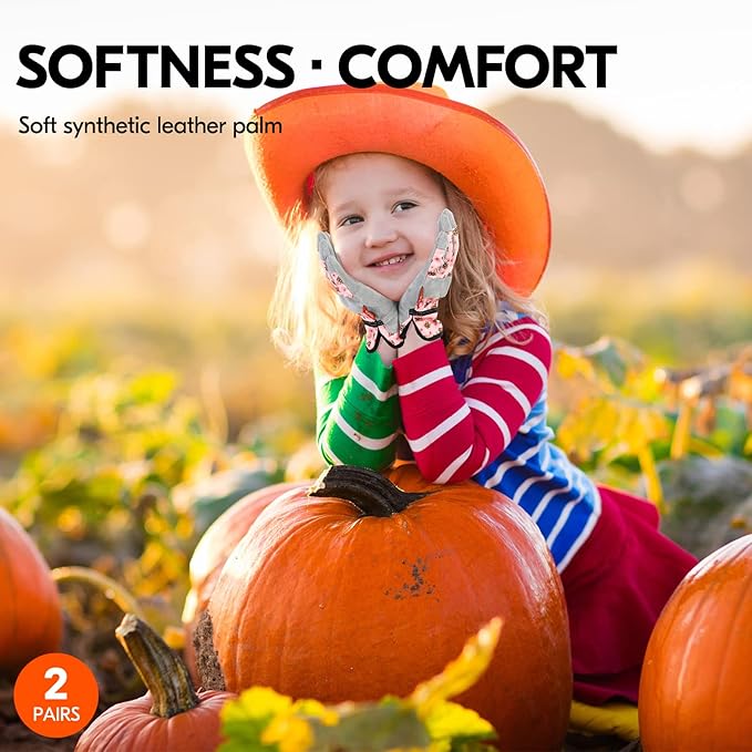 Vgo... 2Pairs 3-4 Years Kids Gardening Gloves,Children Yard Work Gloves,Soft Safety Outdoor Playing Gloves(Size KID:XS,2 Color,KID-MF3561)