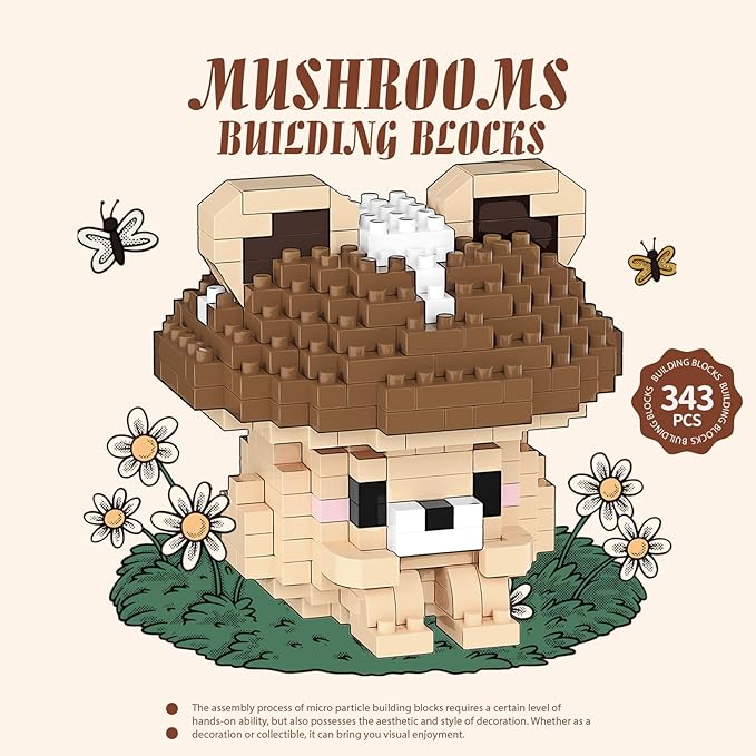 Bear Mushroom Mini Cute Mushroom Animals Building Toy Set Adorable Plant Blocks for Creative Play Bonsai Botanical Collection