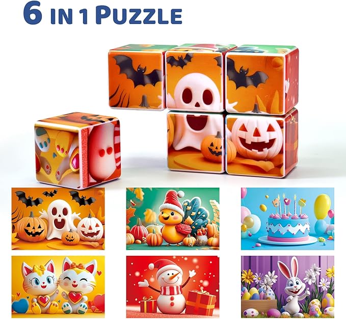 Magnetic Blocks for Toddler Toys, 1.65 inch Magnetic Cubes for Kids, Holidays Theme of Valentine's Day, Easter, Thanksgiving, Halloween, Christmas, Birthday Gifts for Kids