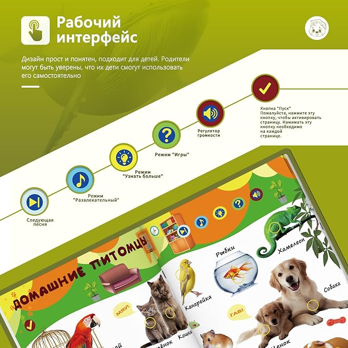 Russian Interactive Talking Book for Toddler 3-5,USB-C Rechargeable Sound Book with 600+ Sounds,171 Animal,Autism Sensory Toy for Kid,Russian Learning Book for Boys Girls Holiday Birthday Gift