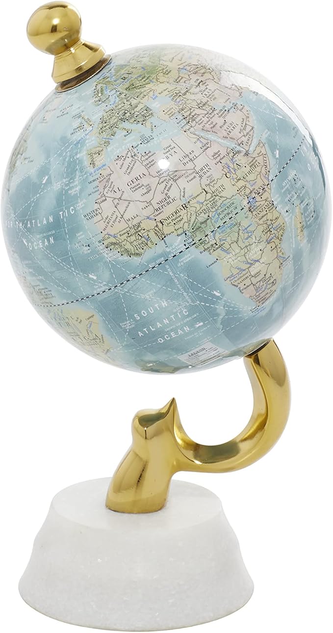 Deco 79 Aluminum Globe with Marble Base, 5" x 5" x 10", Blue