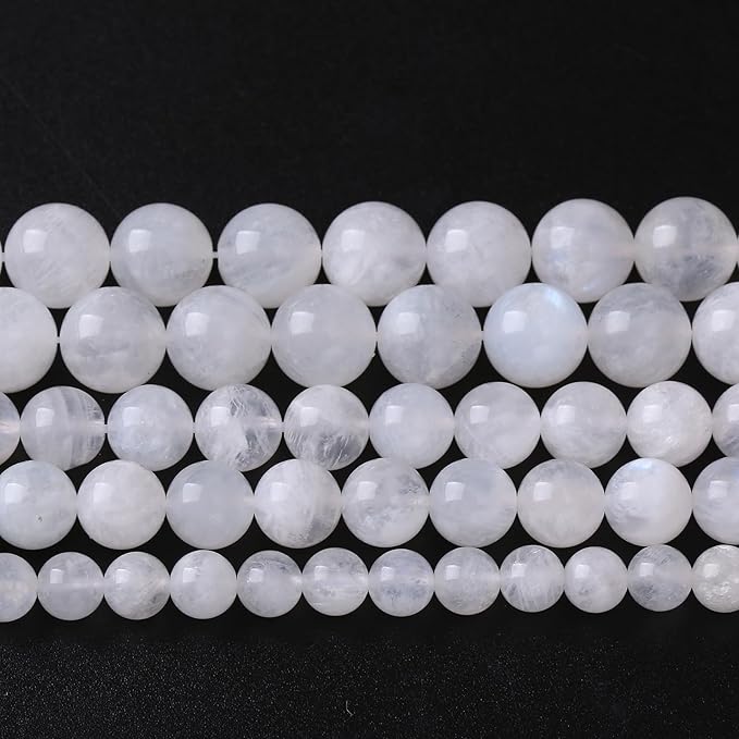 90PCS 8MM Natural Stone White Moonstone Gemstone Semi Precious Beads for Jewelry Making DIY Bracelet