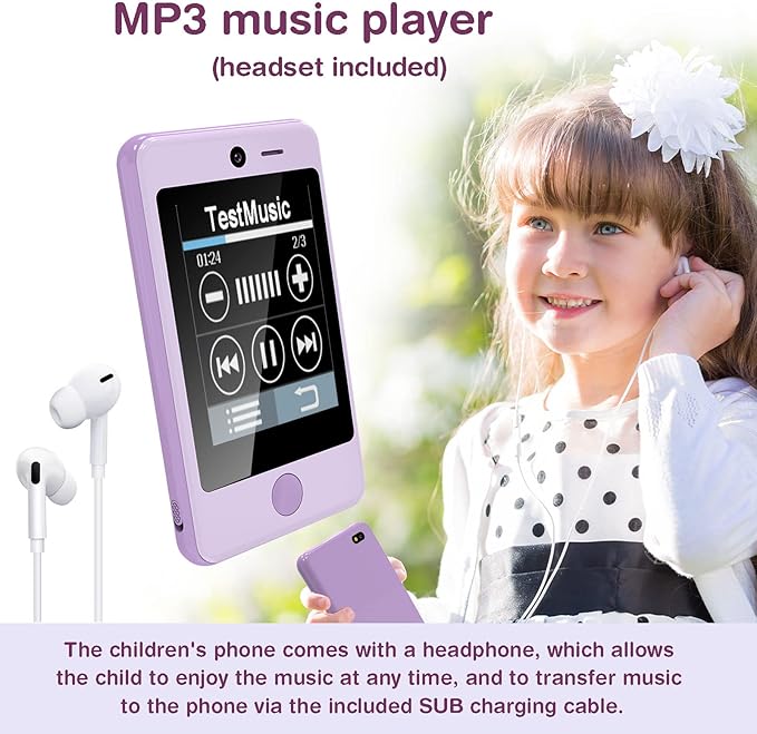 PTHTECHUS® Kids Phone Toy for Boys Girls, 3.8 "Touch Screen Toddler Smartphone with Fun Cameras 16 Games MP3 Music Player Audio Recorder Pedometer Torch Alarm Clock Children Phone for Ages 4-14