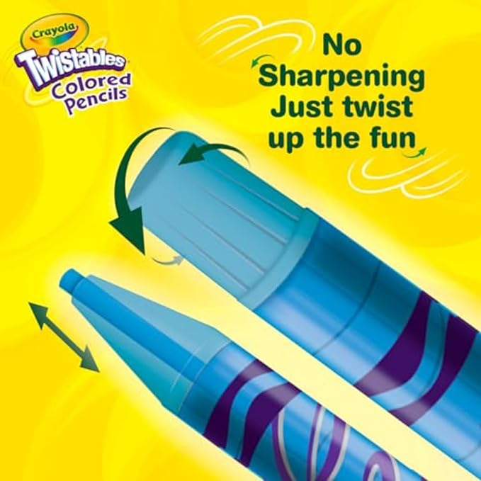 Crayola Twistables Colored Pencil Set (50ct), Stocking Stuffer for Kids & Teens, No Sharpen Colored Pencils For Kids Coloring Books, Drawing & Sketching, 4+