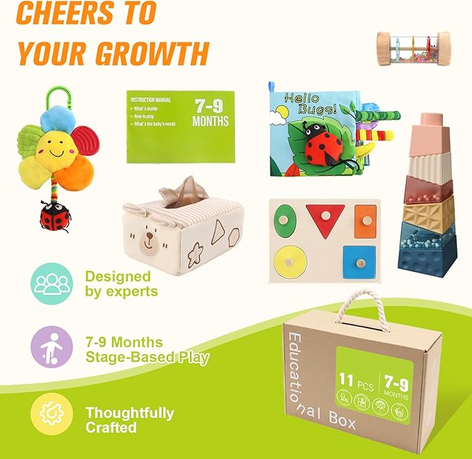 vocheer Stacking Toys for Babies 6-12 Months, 6 in 1 Montessori Toys 7-9 Months Brain Development, Infant Tummy Time Sensory Toy, Early Education Babies Toy Kit Gift