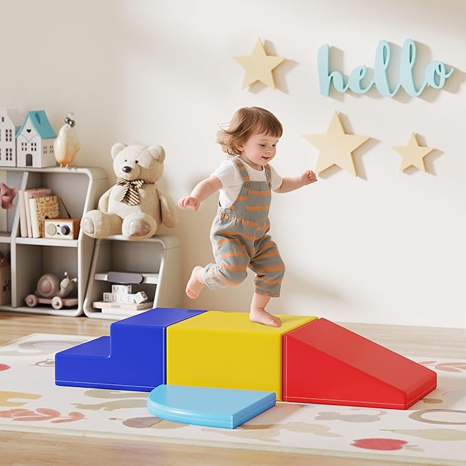 Qaba Foam Play Set for Toddlers and Children, Easy-to-Clean 4 Piece Soft Indoor Climber & Safe Kids Climbing Set for Crawling or Sliding, Multicolor