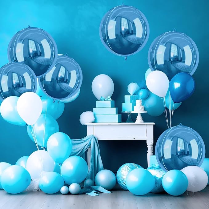 Blue Giant 4D Foil Balloons, 6 Pcs Large Dark Blue Metallic Round Balloons, 22 Inch Big Round Foil Balloon for Graduation Prom Birthday Party Baby Shower Wedding Decorations