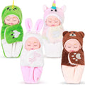 Hanaive 4 Pcs 4 Inch Mini Baby Dolls Lifelike Realistic Baby Dolls Animal Clothes Cute Tiny Gifts for Kids Birthday Party(Kawaii Style)
