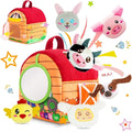 RedCrab Farm Animal Baby Toys for 6-12 Months, Soft Barn with 6PCS Stuffed Farm Animals, Rattle, Crinkle, Mirror, Sensory Toys for 6-12 Months, Montessori Toy Gift for Infants & Toddlers Birthday