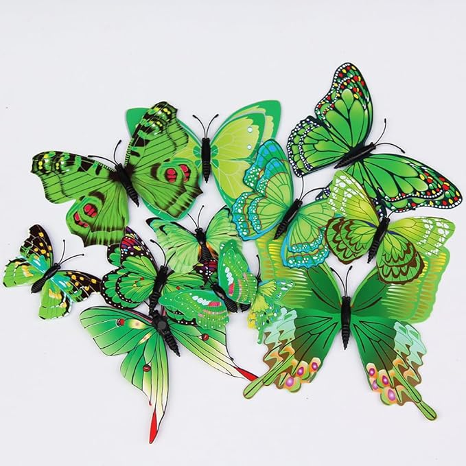 Mixed of 12PCS 3D Pink Butterfly Wall Stickers Decor Art Decorations¡­ (Green)