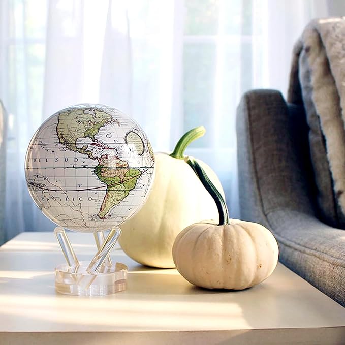 MOVA Globe – Antique Terrestrial White 6” | Solar-Powered Spinning Globe for Desk or Shelf | Vintage Map Decor | No Batteries or Cords