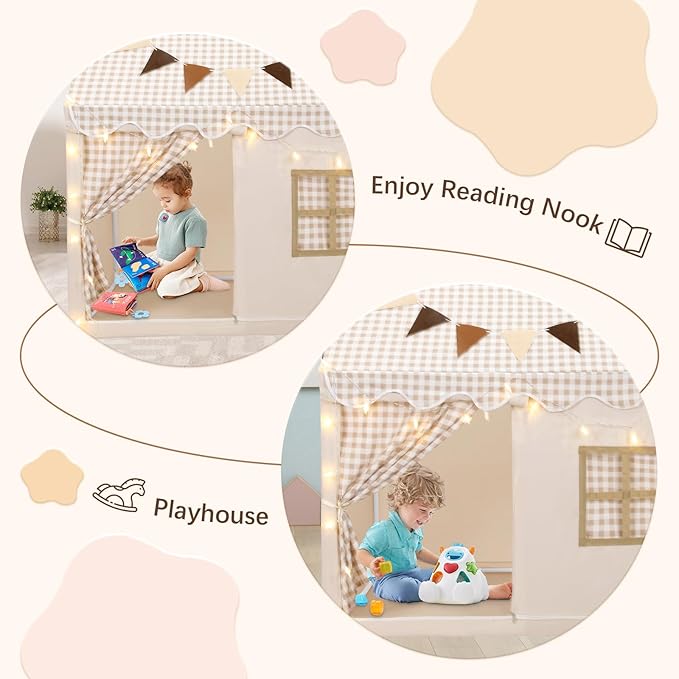 Kids Play Tent, Toddlers Playhouse with Replaceable Door Curtains, Star String, Flag, Washable, Indoor and Outdoor Play Tent for Kids, Girls & Boy Aged 3+, 47" x 31.5" x 47"