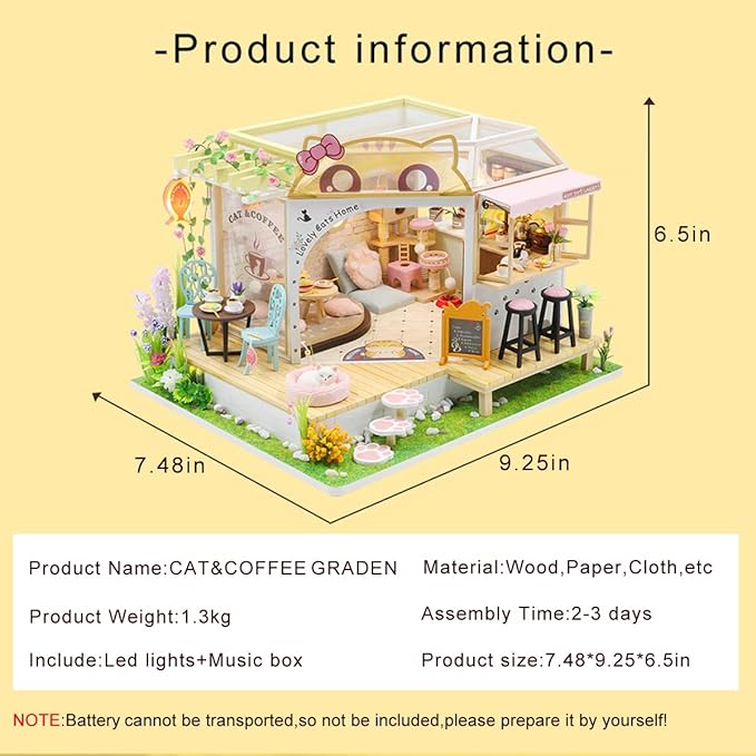 CUTEROOM DIY Miniature House Kit- Lovely Cats House, Tiny Dollhouse Wooden Furniture Kit, Mini DIY Craft Kits Creative Room for Christmas Decoration Family Friends
