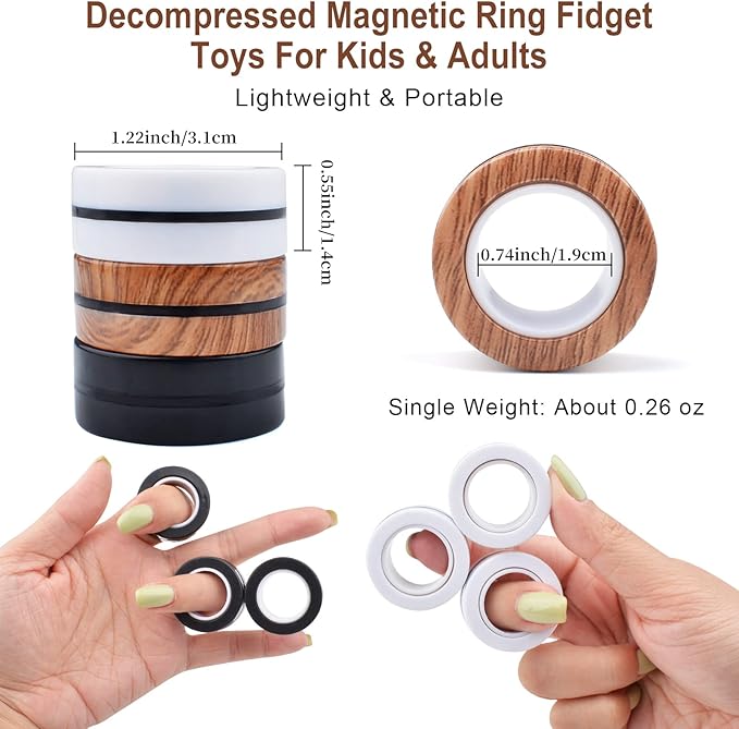 Cevioce 9 PCS Magnetic Ring Fidget Toys Set,ADHD Anxiety Magnetic Finger Spinner Pack for Teens Adults and Kids,Coolest Magnet Stress Relief Toy Birthdays Gifts for 8+ Year Old Boys Girls Present