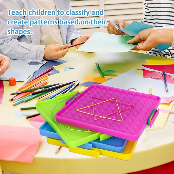 8 Pack Plastic Mathematical Manipulative Material Array Block Geo Board with 80 Latex Bands for Kids(4 Colors)