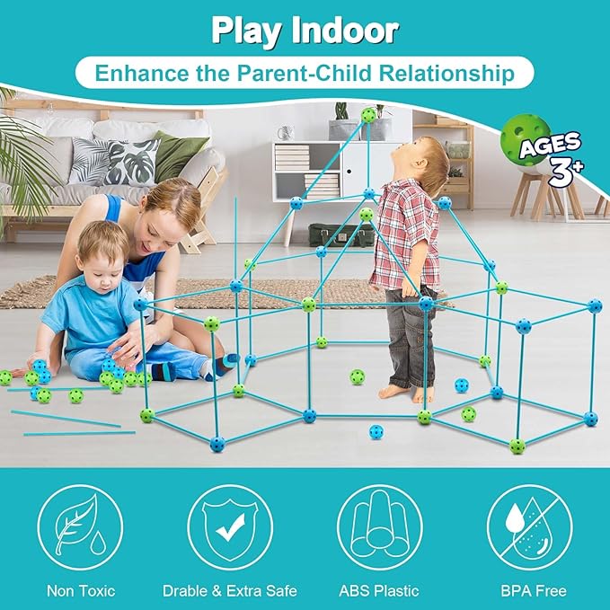 Kids Fort Building Kit 120 Pieces Construction STEM Toys for 3 4 5 6 7 8 9 10 11 12 Years Old Boys and Girls Ultimate Forts Builder Gift Build DIY Educational Learning Toy for Indoor & Outdoor