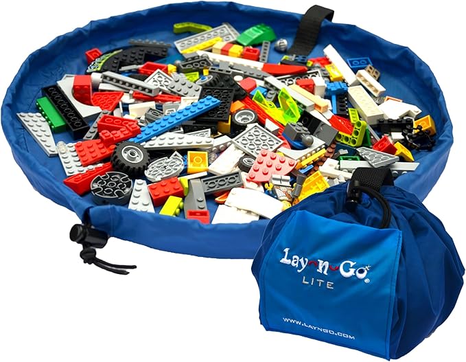 Lay-n-Go 2-in-1 Small Portable Drawstring Toys Storage Organizer and Play Mat for Room and Travel, Made for Kids and Toddlers with a Durable Patented Design